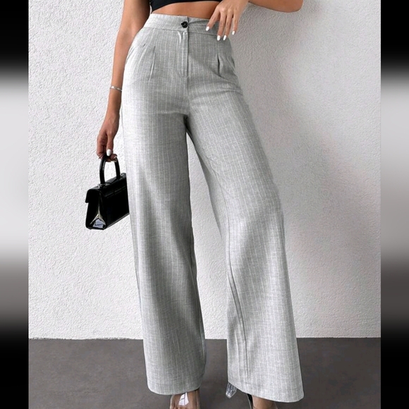 Pants - Striped Print Wide Leg Suit Pants